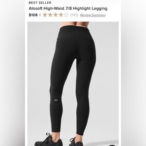ALO Yoga Black Alosoft High-Waist Leggings Size Large